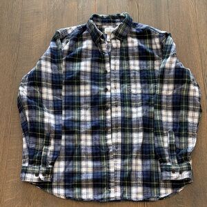 Men’s L.L. Bean Plaid Button-Down Flannel Shirt - Blue and Green